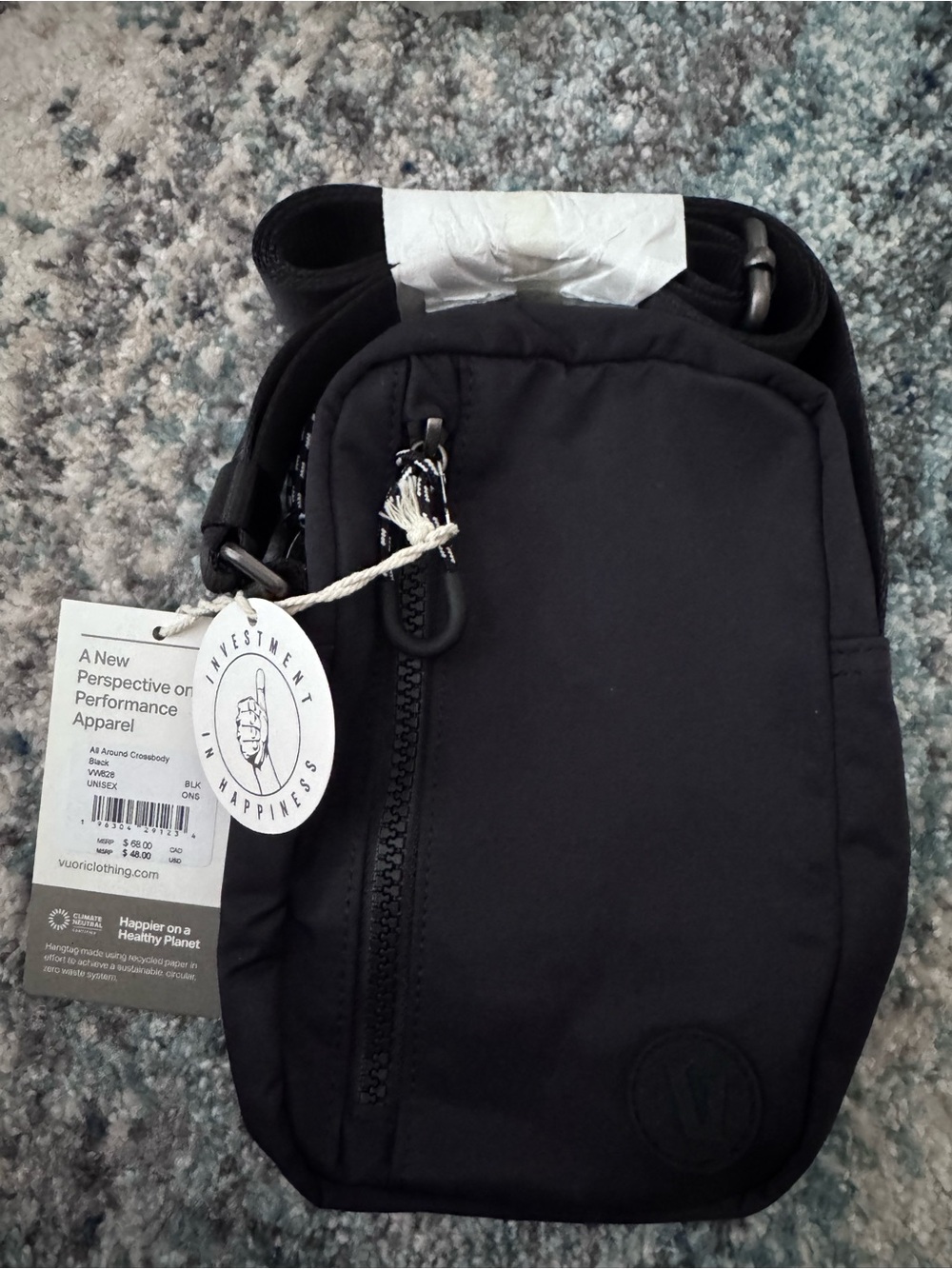vu Black Men's Belt Sling Bag with Front Zip